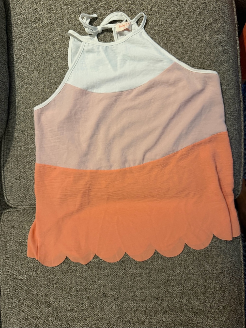 Hailey & Co. Colorblock Scallop Hem Halter Tank - White, Light Pink & Coral